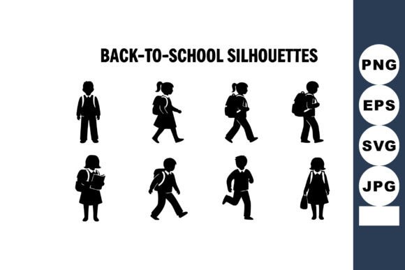 Back to School Children Silhouettes Vect