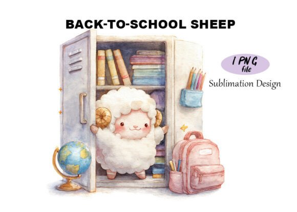 Back-to-School Sheep Watercolor Clipart