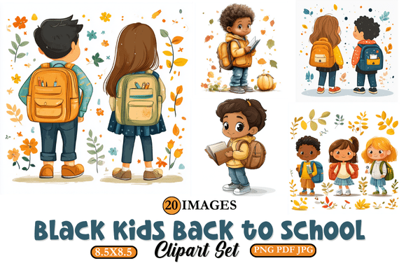 Black Kids Back to School Clipart Set: A Versatile Digital Asset for Creative Projects