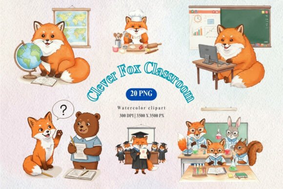 Watercolor Back to School Fox Clipart: A Creative Resource for Educators and Craft Enthusiasts